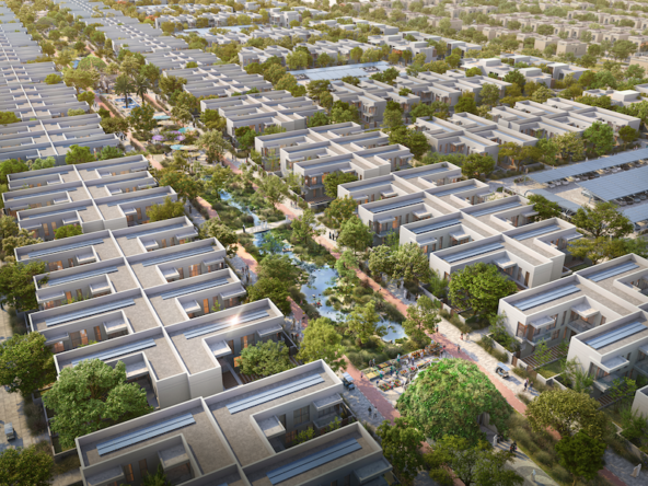 the sustainable city yas island is the first fully sustainable city in abu dhabi this is a aerial view of the community